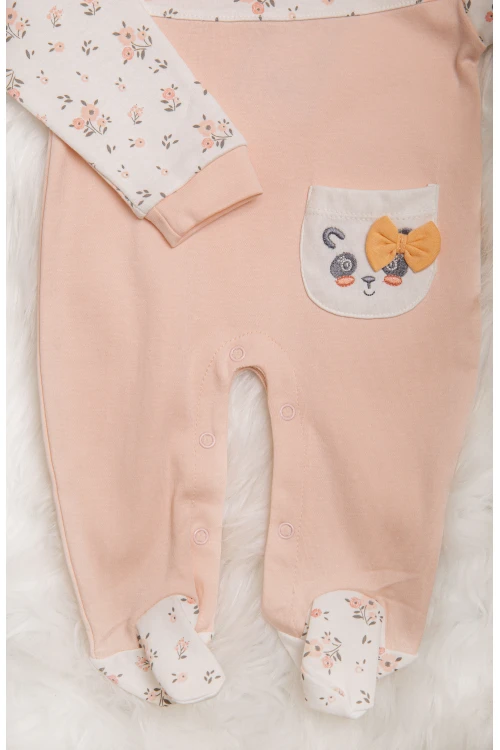 افرول أطفال بناتي قماش قطن مشجر من الأعلى بياقة و أكمام طويلة و جيب أمامي صغير