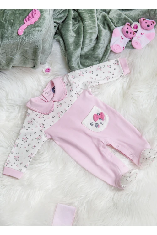 افرول أطفال بناتي قماش قطن مشجر من الأعلى بياقة و أكمام طويلة و جيب أمامي صغير