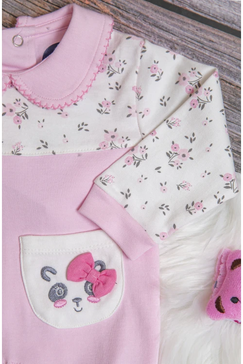 افرول أطفال بناتي قماش قطن مشجر من الأعلى بياقة و أكمام طويلة و جيب أمامي صغير