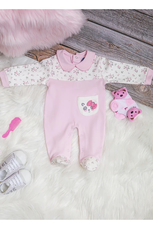 افرول أطفال بناتي قماش قطن مشجر من الأعلى بياقة و أكمام طويلة و جيب أمامي صغير