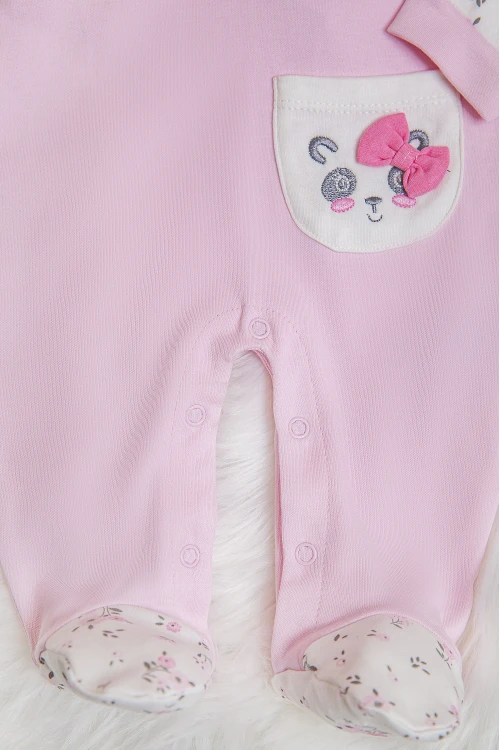 افرول أطفال بناتي قماش قطن مشجر من الأعلى بياقة و أكمام طويلة و جيب أمامي صغير