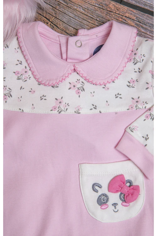 افرول أطفال بناتي قماش قطن مشجر من الأعلى بياقة و أكمام طويلة و جيب أمامي صغير