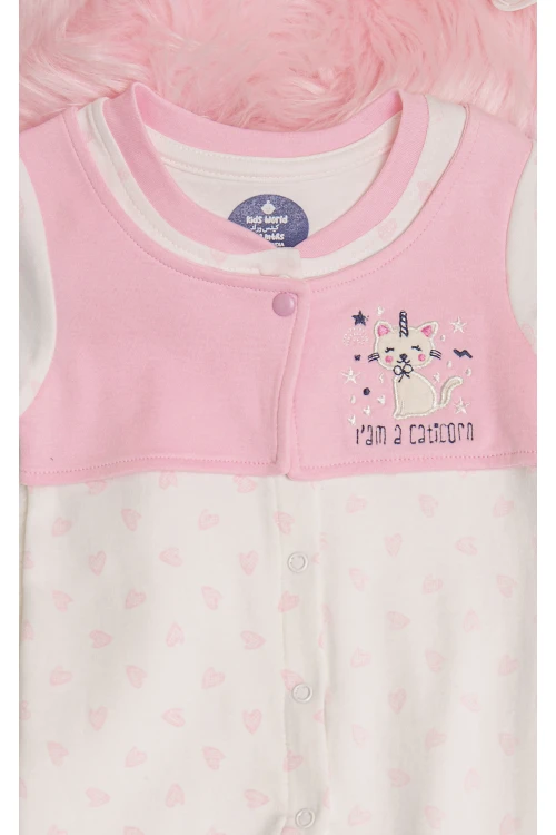 افرول أطفال قماش قطن رسومات شكل قلوب مع شكل سديري بأزرار من الأمام و بأكمام طويلة