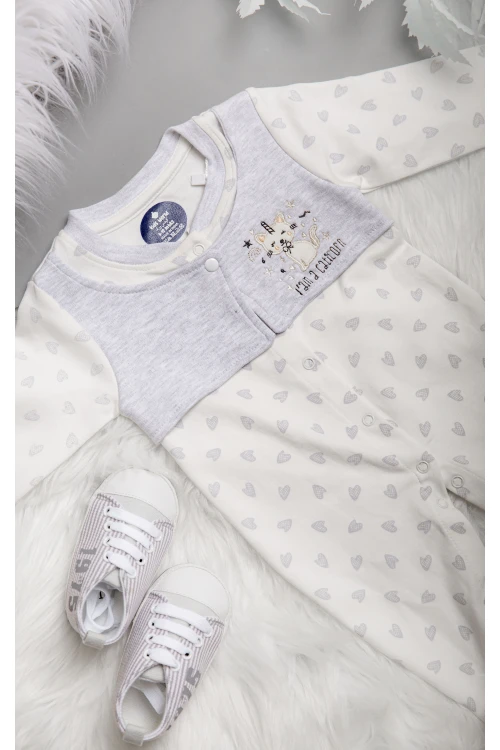 افرول أطفال قماش قطن رسومات شكل قلوب مع شكل سديري بأزرار من الأمام و بأكمام طويلة