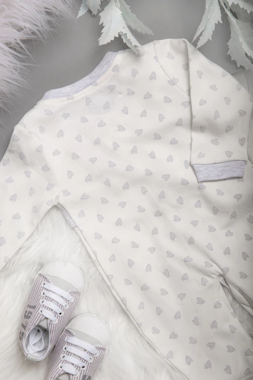 افرول أطفال قماش قطن رسومات شكل قلوب مع شكل سديري بأزرار من الأمام و بأكمام طويلة