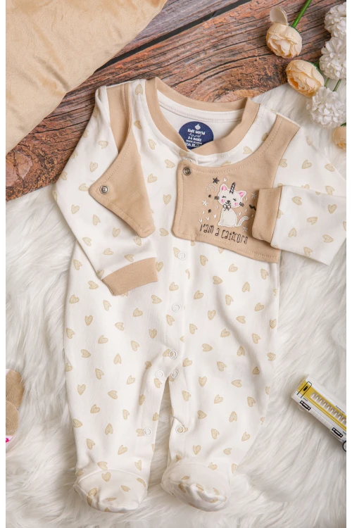 افرول أطفال قماش قطن رسومات شكل قلوب مع شكل سديري بأزرار من الأمام و بأكمام طويلة