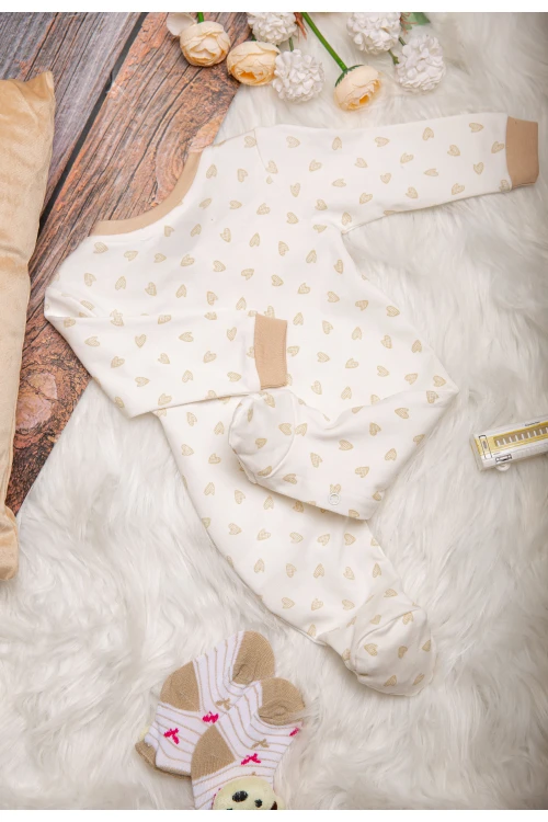 افرول أطفال قماش قطن رسومات شكل قلوب مع شكل سديري بأزرار من الأمام و بأكمام طويلة