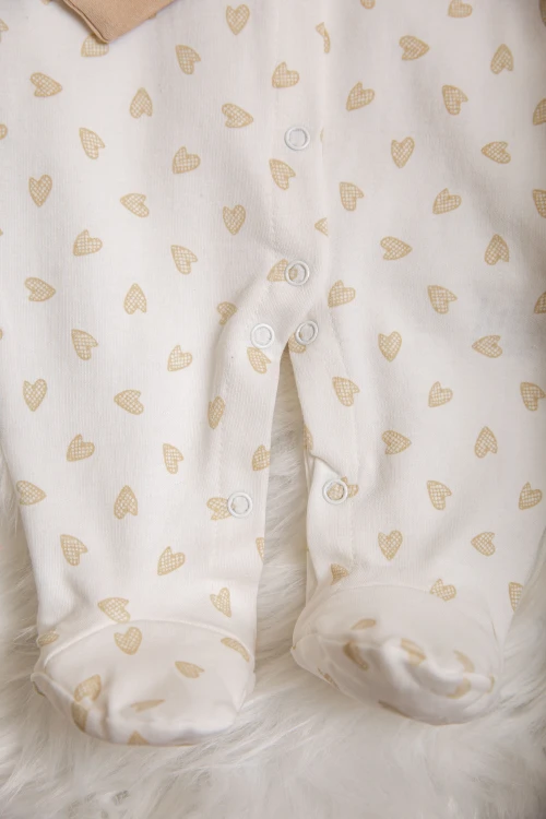 افرول أطفال قماش قطن رسومات شكل قلوب مع شكل سديري بأزرار من الأمام و بأكمام طويلة