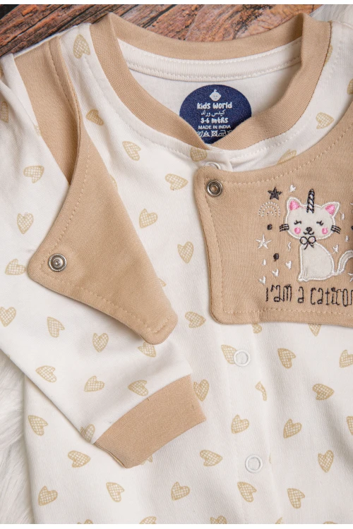 افرول أطفال قماش قطن رسومات شكل قلوب مع شكل سديري بأزرار من الأمام و بأكمام طويلة