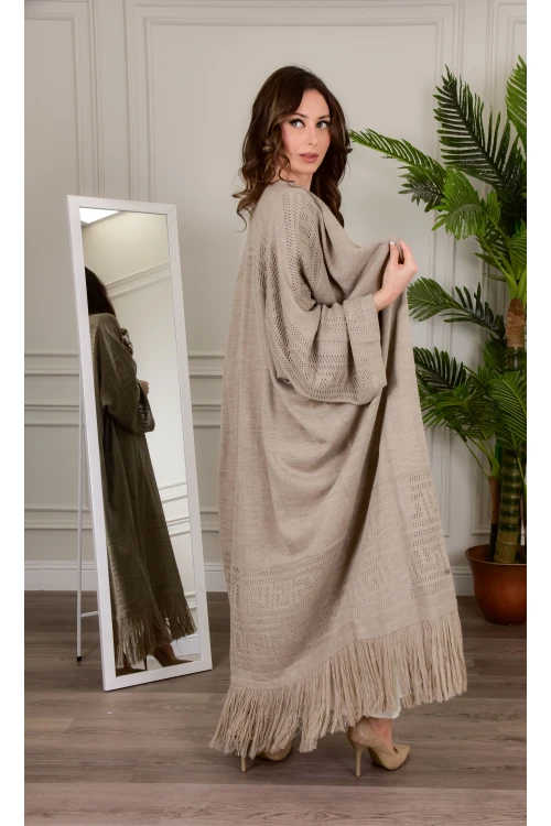 عباية شتوي نسائي تركي أنيقة لون ترابي