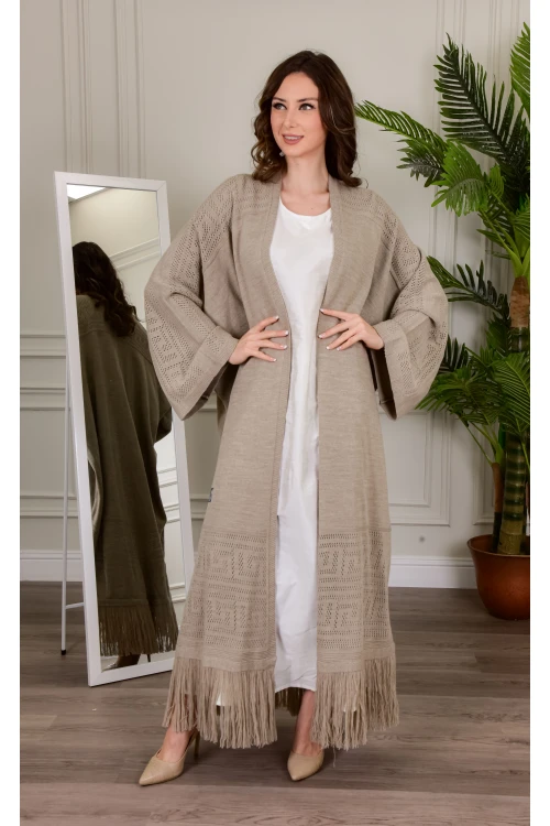 عباية شتوي نسائي تركي أنيقة لون ترابي