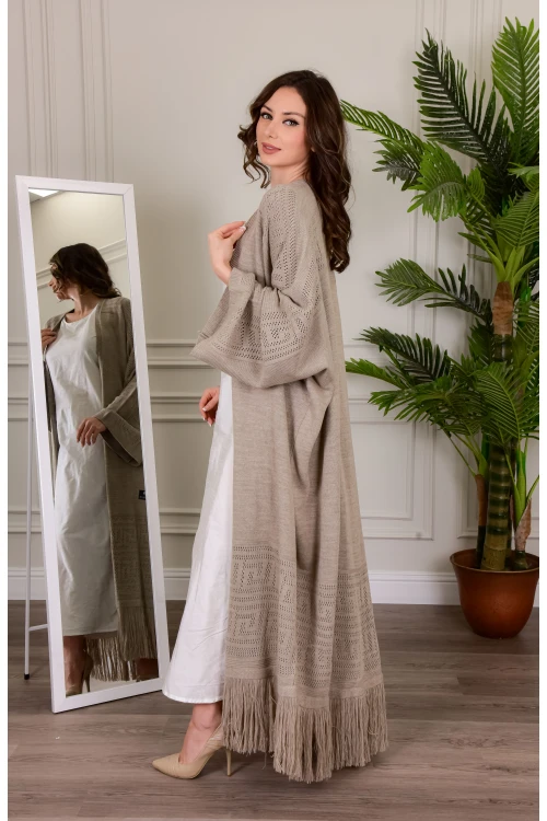 عباية شتوي نسائي تركي أنيقة لون ترابي