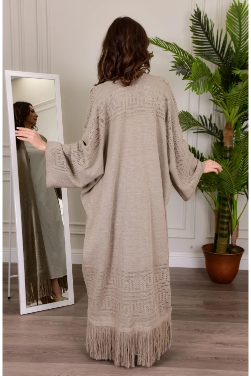 عباية شتوي نسائي تركي أنيقة لون ترابي