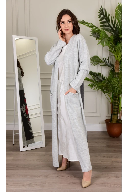 عباية شتوي نسائي تركي أنيقة لون رمادي