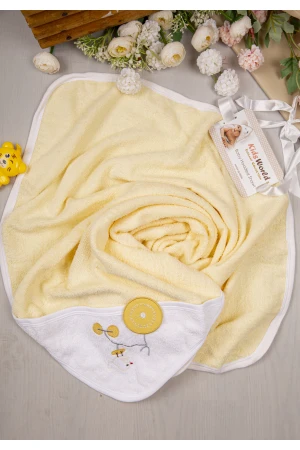 منشفة استحمام مواليد  بغطاء رأس مزينة برسومات كرتونية