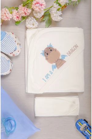  مهاد مواليد لون أبيض مع رباط المهاد بغطاء رأس مزينة برسومات كرتونية