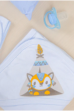  مهاد مواليد لون أزرق مع رباط المهاد بغطاء رأس مزينة برسومات كرتونية