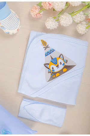  مهاد مواليد لون أزرق مع رباط المهاد بغطاء رأس مزينة برسومات كرتونية