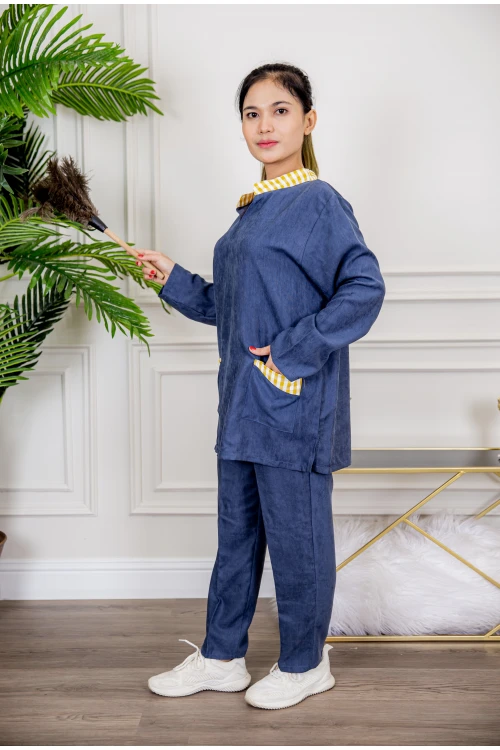 زي عاملة شتوي قطعتين بجيوب و ياقة كاروهات شكل سبعة