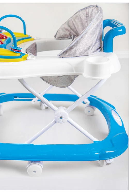 مشاية اطفال بعجلات  قابلة للطي لتعلم المشي مدمجة مع العاب ترفيهية لون ازرق