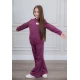 طقم بناتي أنيق قطعتين لون بنفسجي أكمام طويلة مع كتابة أمامية و بنطلون بجيوب و مطاط من الأسفل