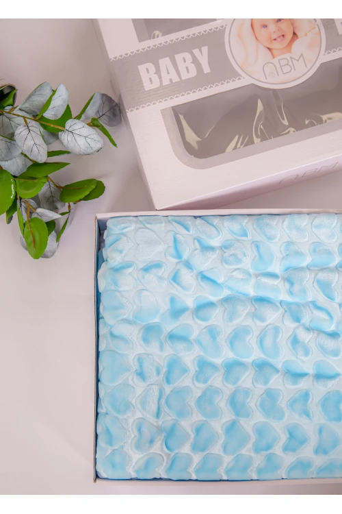 منشفة استحمام مواليد لون أزرق بغطاء رأس مزينة برسومات