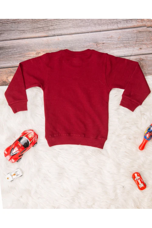 طقم ولادي أنيق قطعتين لون موف أكمام طويلة مع كتابة أمامية و بنطلون بجيوب و مطاط من الأسفل