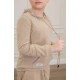 طقم ولادي أنيق قطعتين لون بيج مع قبعة هودي بجيوب أمامية وأكمام طويلة و بنطلون بجيوب جانبية
