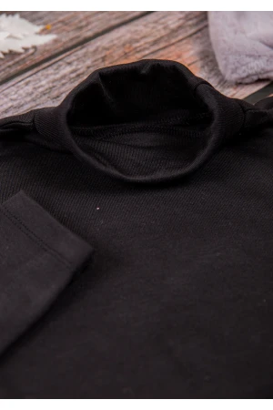 بلوزة أطفال شتوية لون أسود برقبة و أكمام طويلة