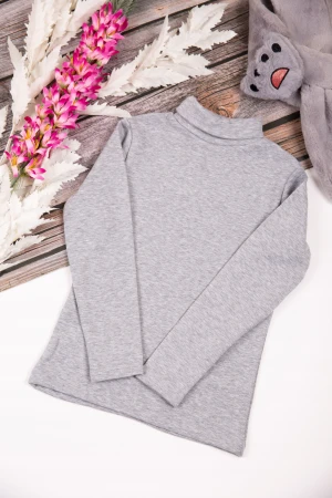 بلوزة أطفال شتوية لون رصاصي برقبة و أكمام طويلة