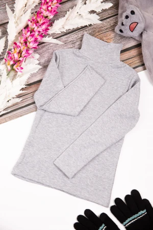 بلوزة أطفال شتوية لون رصاصي برقبة و أكمام طويلة