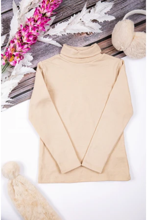 بلوزة أطفال شتوية لون بيج برقبة و أكمام طويلة