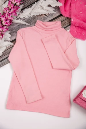 بلوزة أطفال شتوية لون وردي برقبة و أكمام طويلة