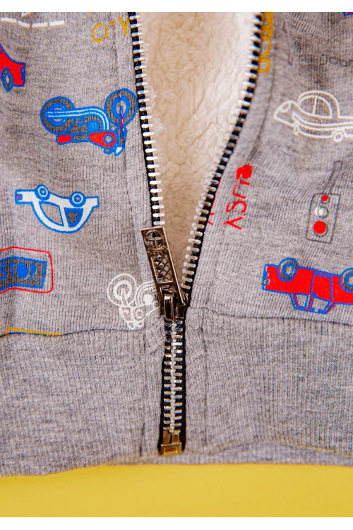 جاكيت ولادي أطفال بفرو من الداخل وقبعة رأس وسحاب من الأمام مزينة برسومات كرتونية