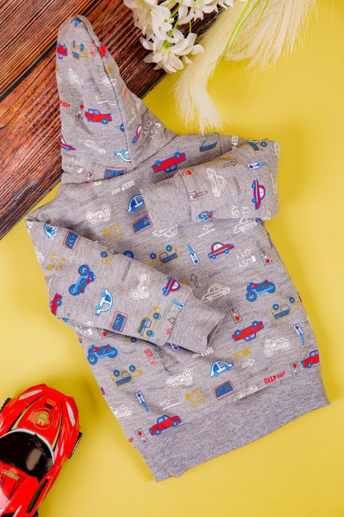 جاكيت ولادي أطفال بفرو من الداخل وقبعة رأس وسحاب من الأمام مزينة برسومات كرتونية