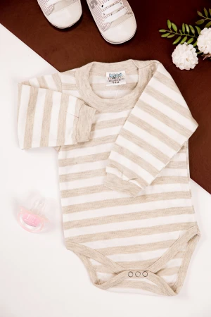 بربتوز أطفال مخطط لون أبيض وأسود  كم طويل بمطاط وأزرار من الأسفل