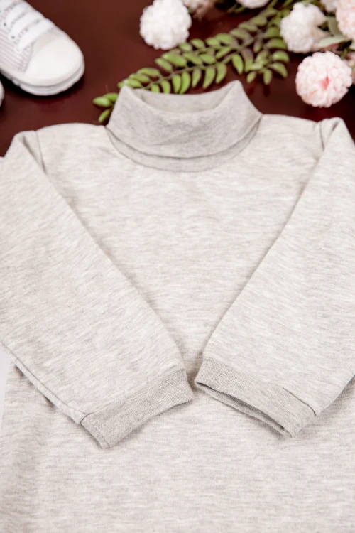 بربتوز أطفال بياقه رقبة مخطط لون رمادي  كم طويل بمطاط وأزرار من الأسفل