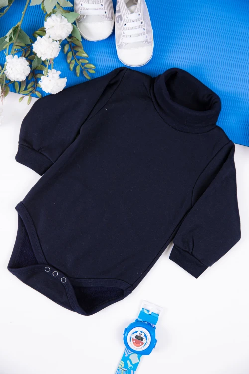 بربتوز أطفال بياقه رقبة مخطط لون رمادي  كم طويل بمطاط وأزرار من الأسفل