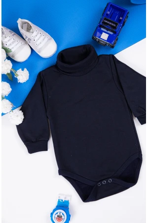 بربتوز أطفال بياقه رقبة مخطط لون كحلي  كم طويل بمطاط وأزرار من الأسفل