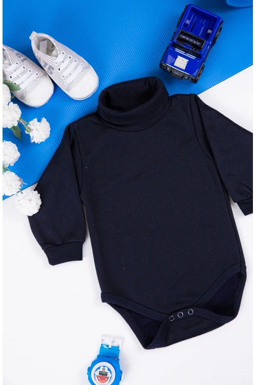 بربتوز أطفال بياقه رقبة مخطط لون رمادي  كم طويل بمطاط وأزرار من الأسفل