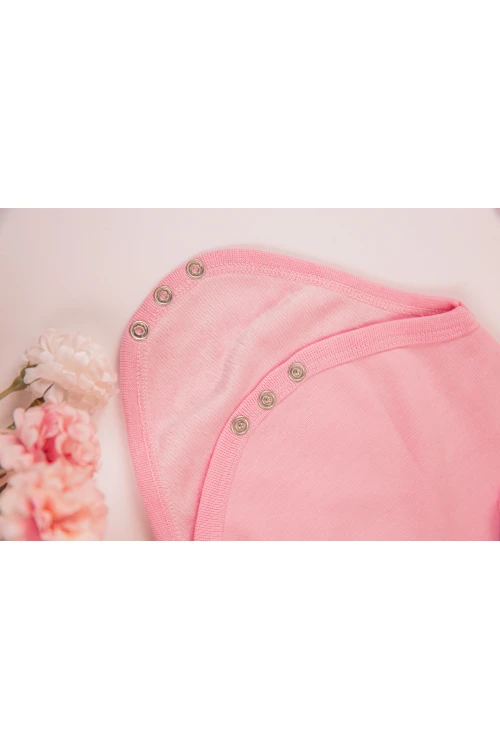 بربتوز أطفال بياقه رقبة لون وردي كم طويل بمطاط وأزرار من الأسفل