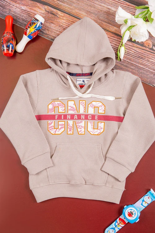 طقم شتوي ولادي  أنيق قطعتين لون رمادي و عودي  بكتابات من الأمام و هودي على الراس بجيوب من الأمام