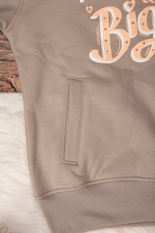 طقم شتوي بناتي أنيق قطعتين لون بيج  بكتابات من الامأم