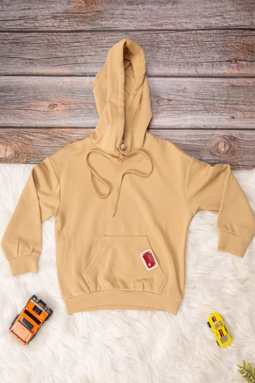 طقم بناتي أنيق قطعتين لون بيج   هودي على الرأس وجيوب من الأمام