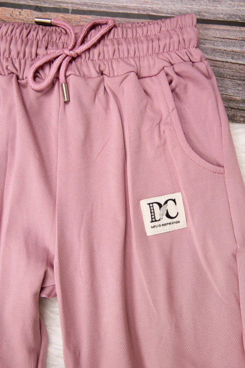 طقم بناتي أنيق قطعتين لون وردي هودي على الرأس