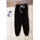 Elegant two-piece girls' winter set, black, with writing and drawings on the front