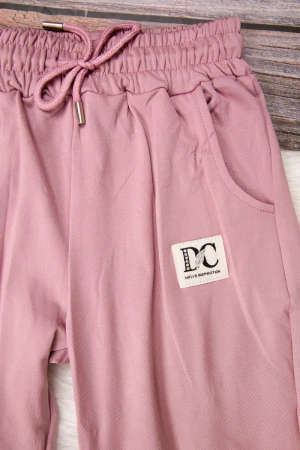 طقم بناتي أنيق قطعتين لون وردي هودي على الرأس