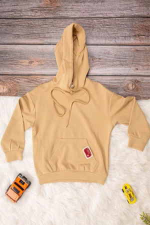 طقم بناتي أنيق قطعتين لون بيج   هودي على الرأس وجيوب من الأمام 