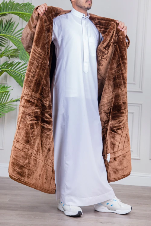 فرو شتوي رجالي  تركي أنيقة لون بني بفرو مبطن من الداخل مفتوحة من الأمام بتصميم زخرفة