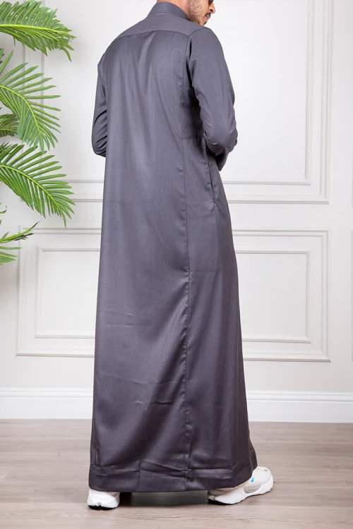 ثوب رجالي شتوي  لون رمادي غامق سحاب